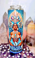 Load image into Gallery viewer, Olu Ase LUXURY Beewax 24k Yemaya Ritual Candle Enfused With Organic Blue Lotus Oil (Pearl x Cowrie Shell)