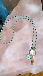 Load and play video in Gallery viewer, 🧿 The Hamsa x Evil Eye 24k Gold Charm Necklace
