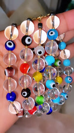 Load and play video in Gallery viewer, 14k Clear Quartz x Hematite x Multi Color Evil Eye Stack of 4