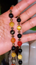 Load and play video in Gallery viewer, Men&#39;s/Unisex 14k Carnelian x Pyrite x Tigers Eye x Gold Sheen Obsidian Necklace